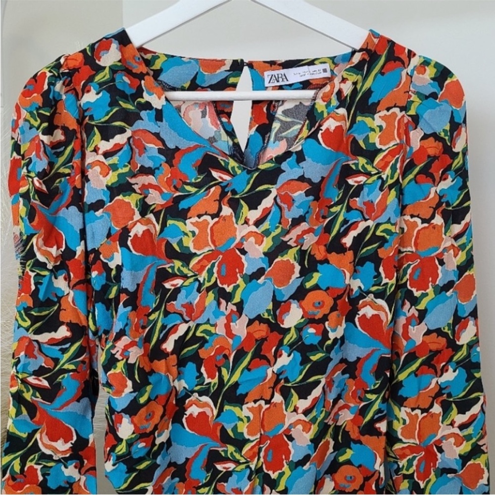 Zara Orange and Blue Puff Sleeve Sheath Dress - Picture 9 of 11